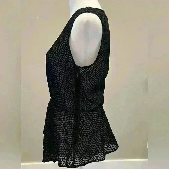 ✨Chelsea28 size small sheer black polka dots peplum sleeves top V-neck - Picture 2 of 8
